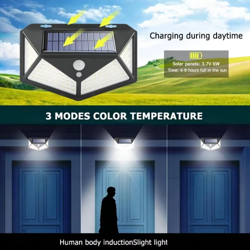 LED Solar Wall Lamp 4 Sides Luminous With Motion Sensor